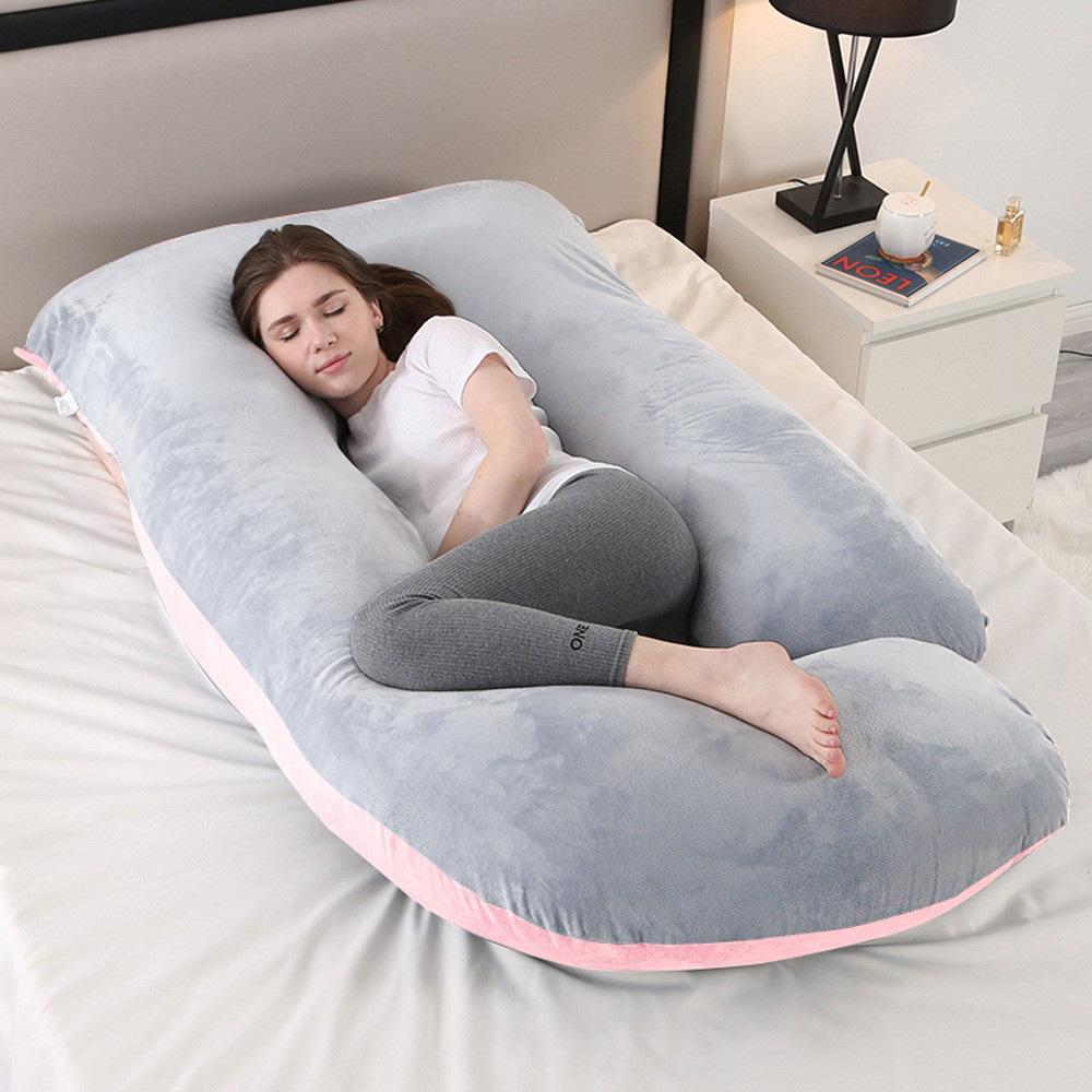 Crystal Velvet J-shaped Pregnancy Pillow Nursing Pillow Pregnant Woman Belly Support Pillow Side Sleeping Pillow Waist Pillow