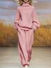 2025 Autumn/Winter Women's Casual Knit Set: High Neck Top & Wide Leg Pants