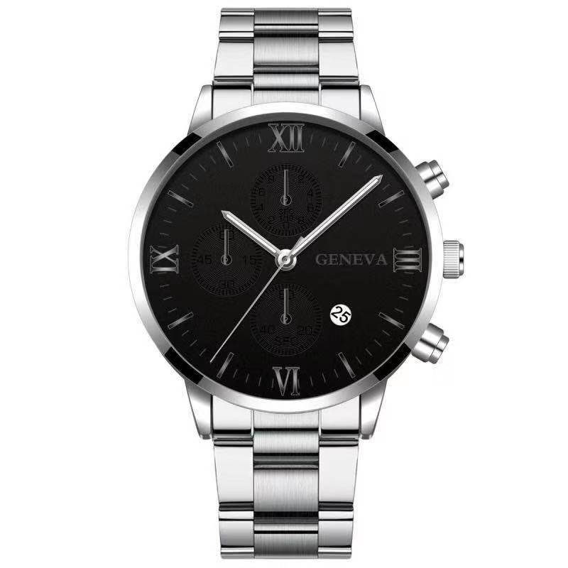 Wis Steel Strap Watch, Men'S Stainless Steel Three-Eye Calendar Quartz Alloy Watch
