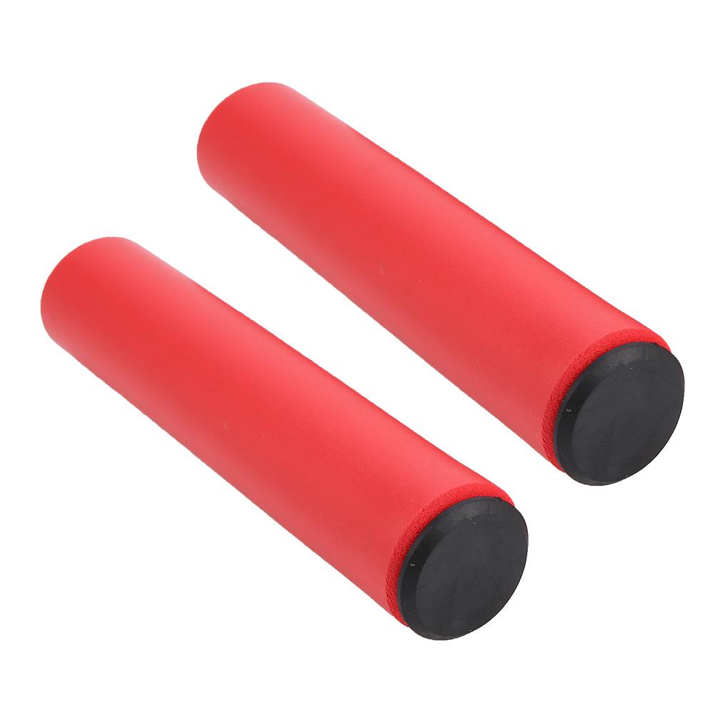 1 Pair Handlebar Grips Anti Skid Shock Proof Silicone Bike Grip With End Plugs Red