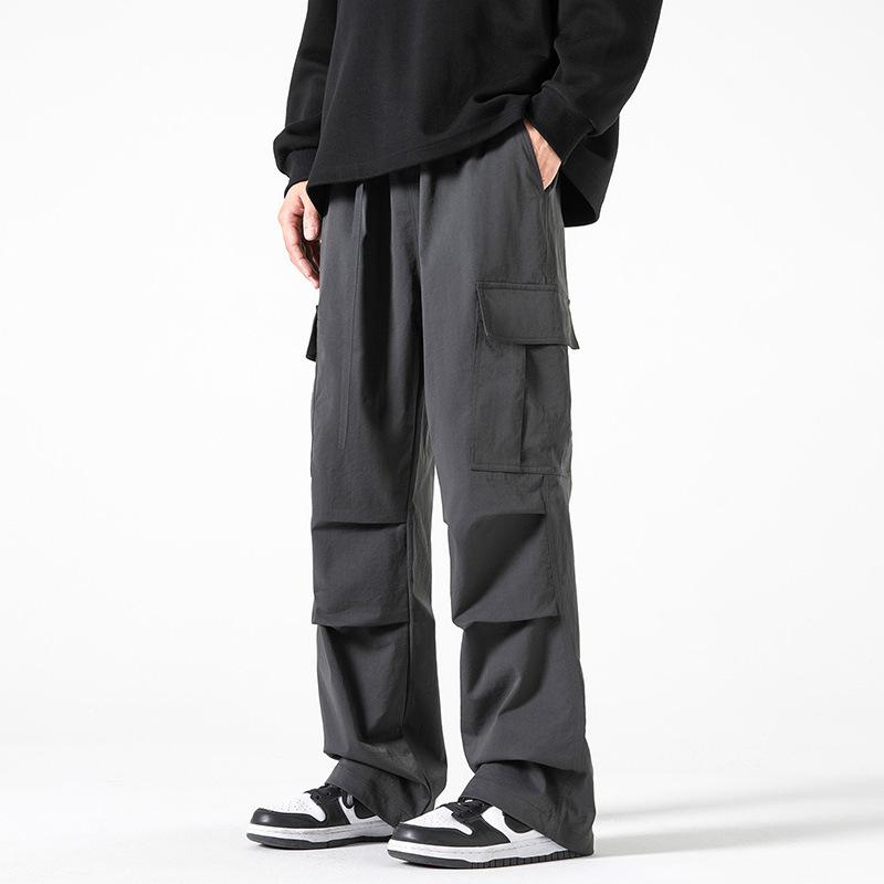 Jarní a podzimní nové pánské vícekapsové elastické pracovní ležérní kalhoty, trendy rovné stylové kalhoty