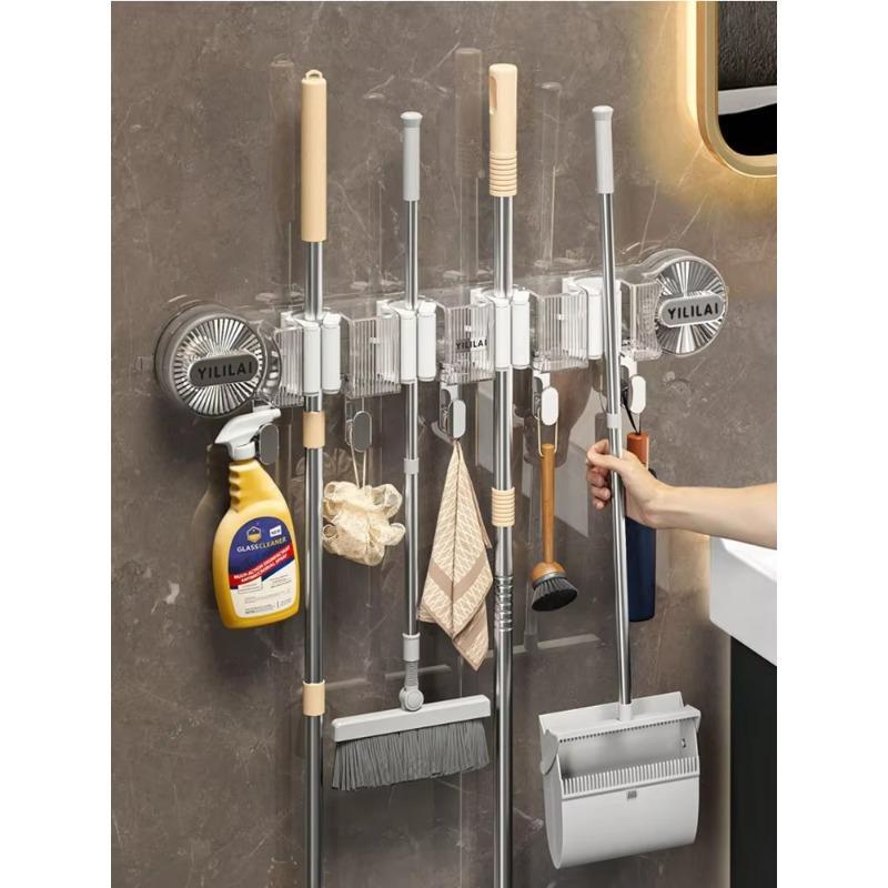 Suction Cup Mop Clamp Wall Hanging Bathroom Broom Hanger Hook Non Punching Toilet Snap Artifact Mop Clip Rack Storage Shelf