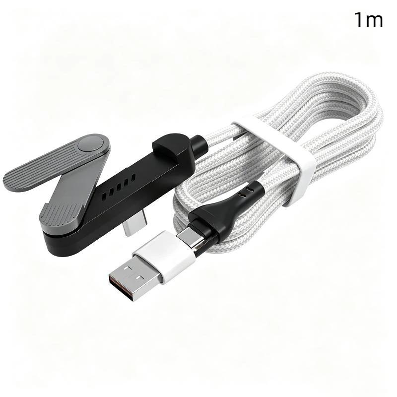 240W 2 In 1 Fast Charging Cable Black/Orange With Foldable Phone Holder Stand For Tablet Laptop Charger Cord Usb