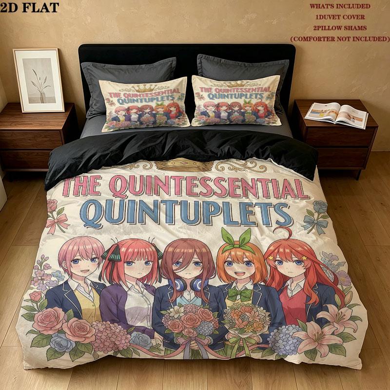 5Toubun Pattern Bedding Quilt Set Quilt Cover Pillowcase Home Birthday Gift(1 * duvet cover + 2 * pillowcase, without core)