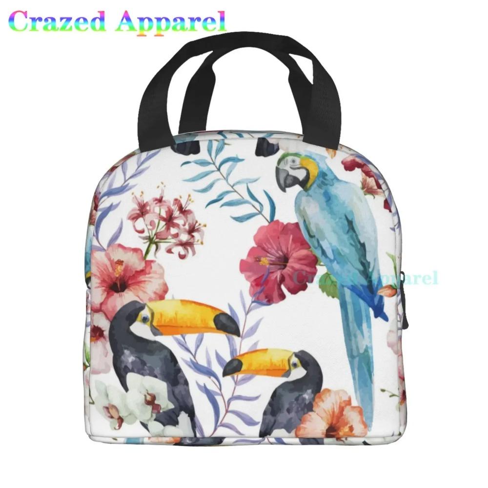 Large Lunch Bag Parrots On Branches Printed Insulated Lunch Box for Women and Men, Portable Lunch Box for Work Picnic Beach