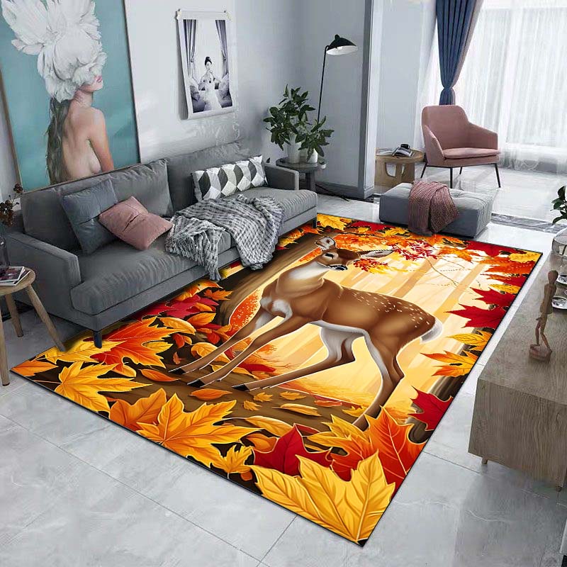 Autumn Maple Leaves Deer Printed Carpet for Living Room Bedroom Bedside Bathroom Floor Mat Area Rugged Sofa Mat Home Decor
