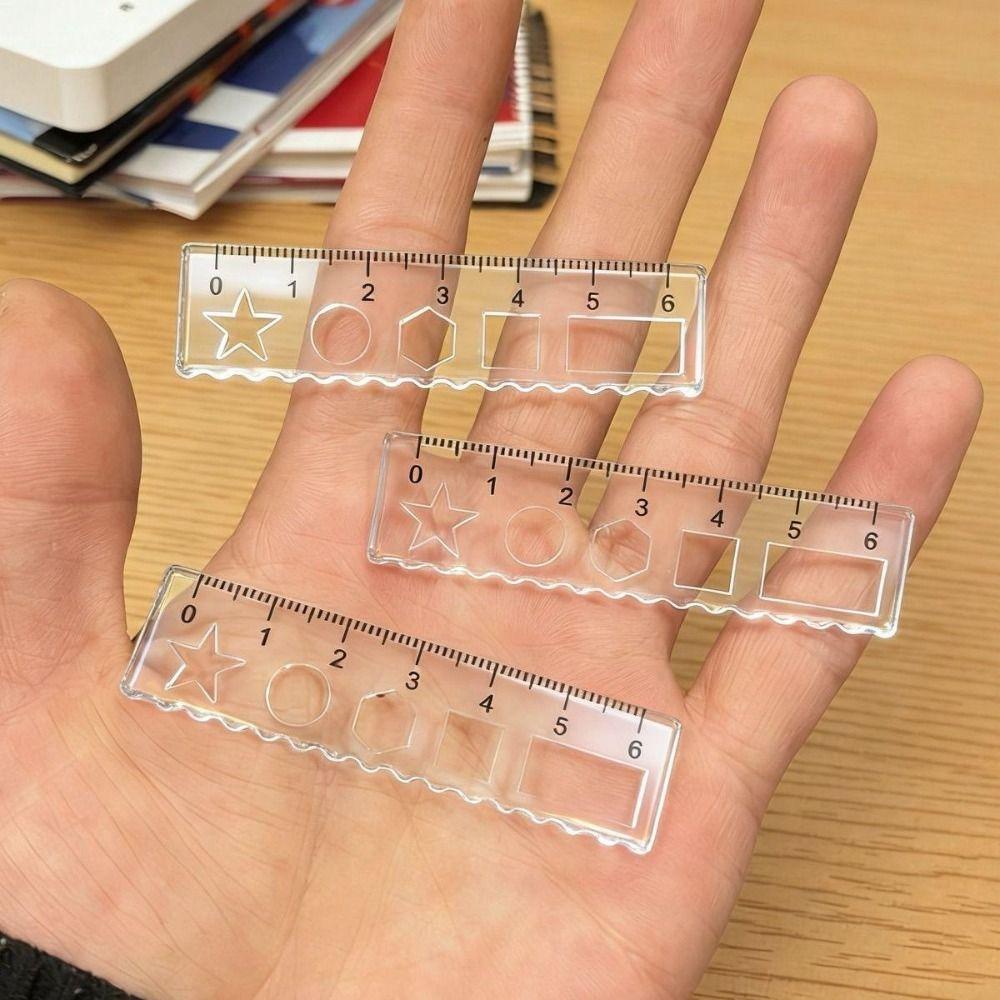 1pcs Portable Transparent Mini Ruler with Wave Line Drawing Measuring Tool Straight Ruler Pocket Protractor Students