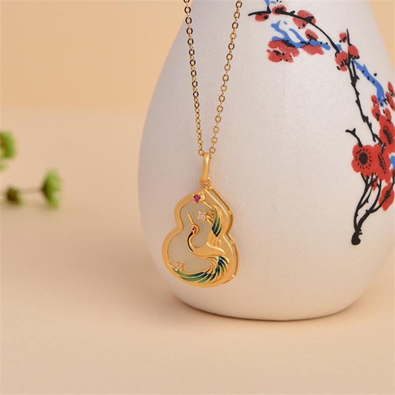 Retro Jade Phoenix Pendant Necklace For Lady Bridal Wedding Accessories Fashion Women Silver 925 Chain Necklace Jewelry Female