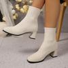Classic Simple Solid Stretch Sock Boots Women Autumn Elegant Square Toe High Heel Booties Slip On Elastic Knitted Ankle Boots