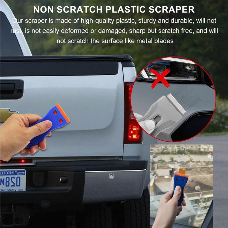 100 Pcs Two Cutting Plastic Razor Blade Scraper Non-Scratch Scraper Tool Kits for Cleaning Labels Glue Car Window Sticky Remover