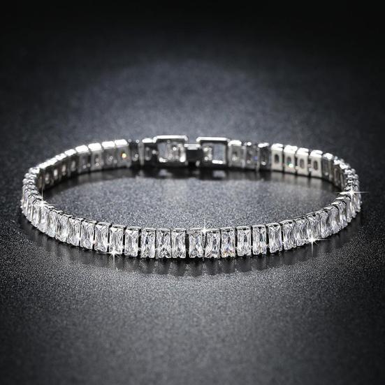 Unisex Bracelet Square Cubic Zirconia Luster Copper Anti-Friction Bangle Gift for Loved Ones Daily Wear Prom Wedding Jewelry