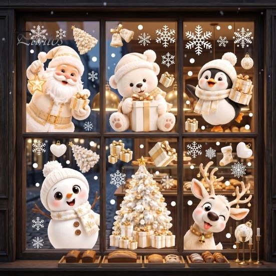 Winter Holiday Window Decor 6Pcs Christmas Clings, Xmas Reusable Double Sided Snowman Static Cling Stickers Snowflake Clings for Decorations