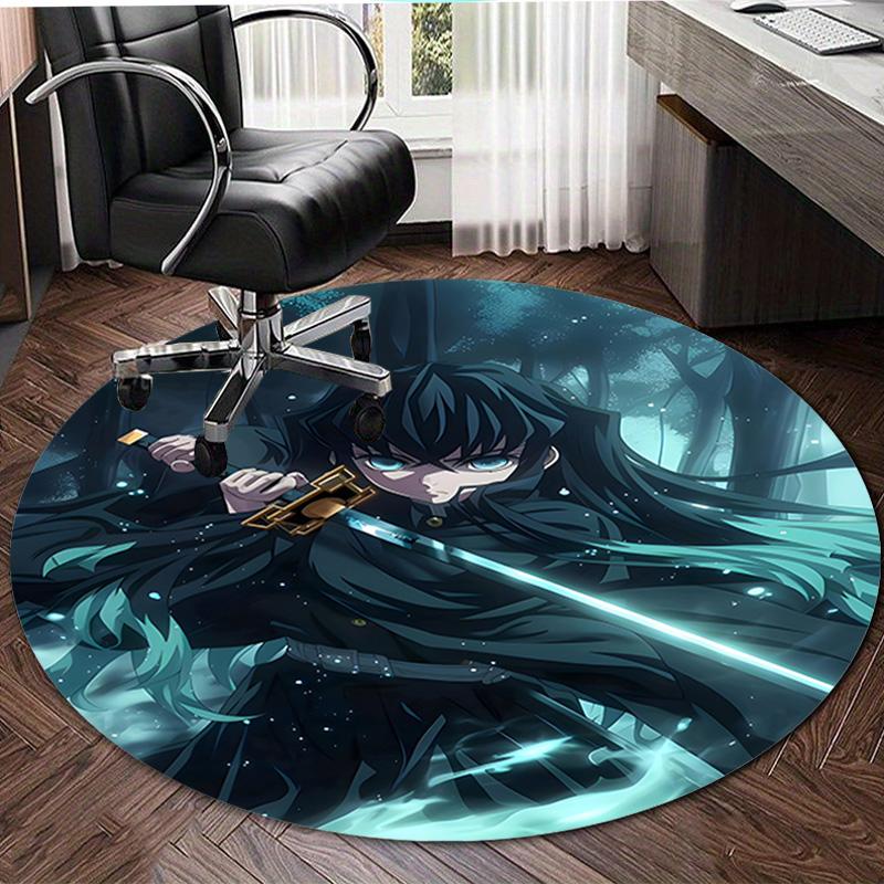 1pc Demon Slayer5 Print Round Carpet Chair Round Carpet Suitable for Bedroom Living Room Home Decorative Carpet
