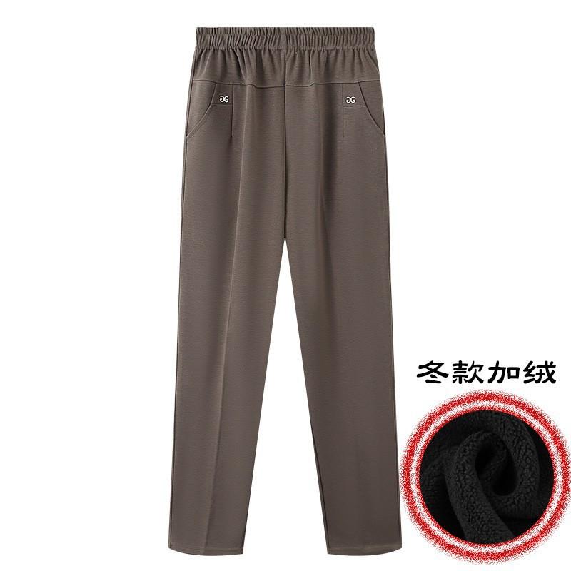 Large size in the elderly mother pants autumn and winter fleece outer wear plus fat increase 100kg fat straight pants