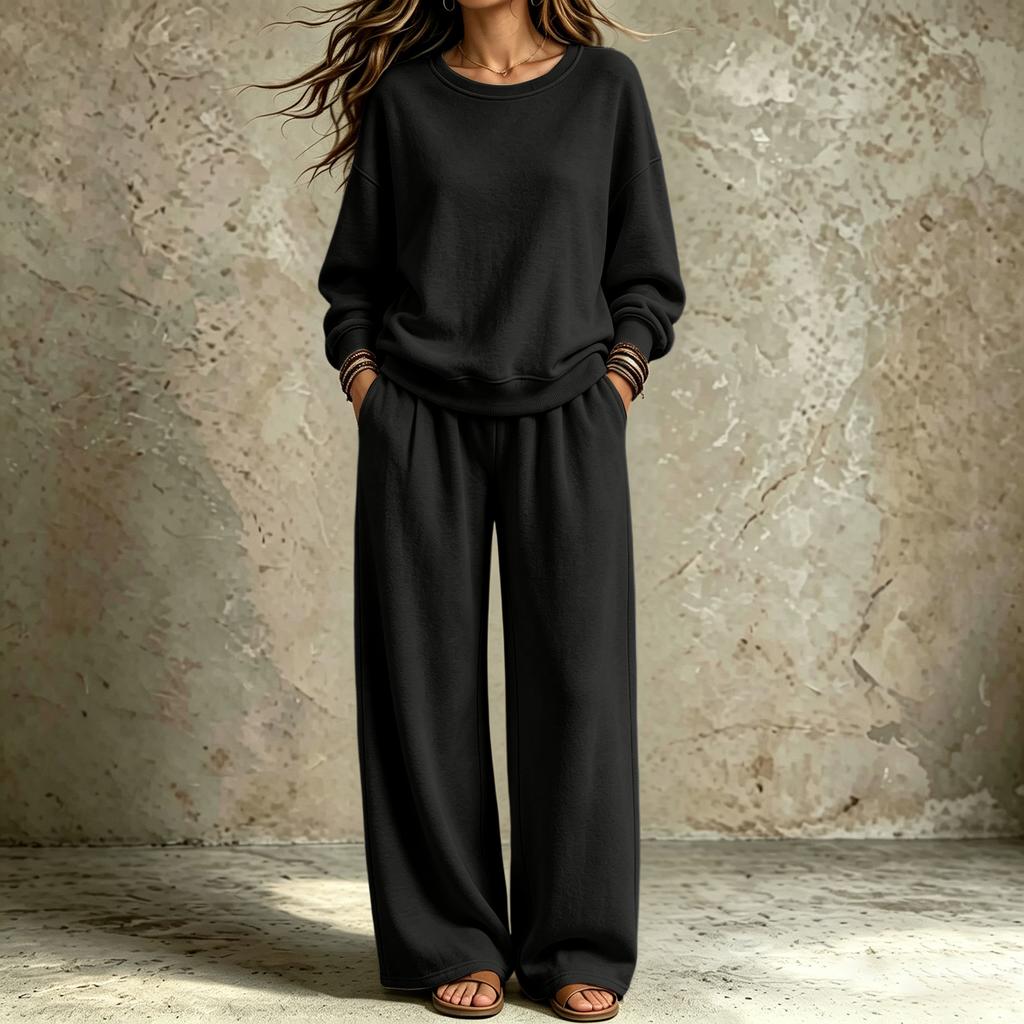 Women's Trendy Casual Neck Sweatshirt and Pants Set for Fall Winter, Comfortable Two Piece Outfit