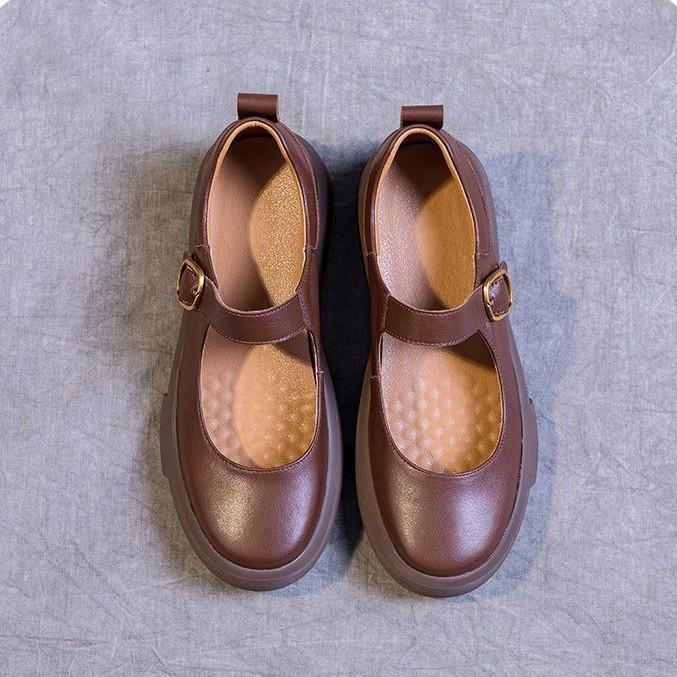 

Туфли Мэри Джейн 2025 весна новые лоферы толстый каблук мягкая подошва одинарные туфли женские в британском стиле с открытым подъемом универсальные маленькие кожаные туфли 37 коричневый