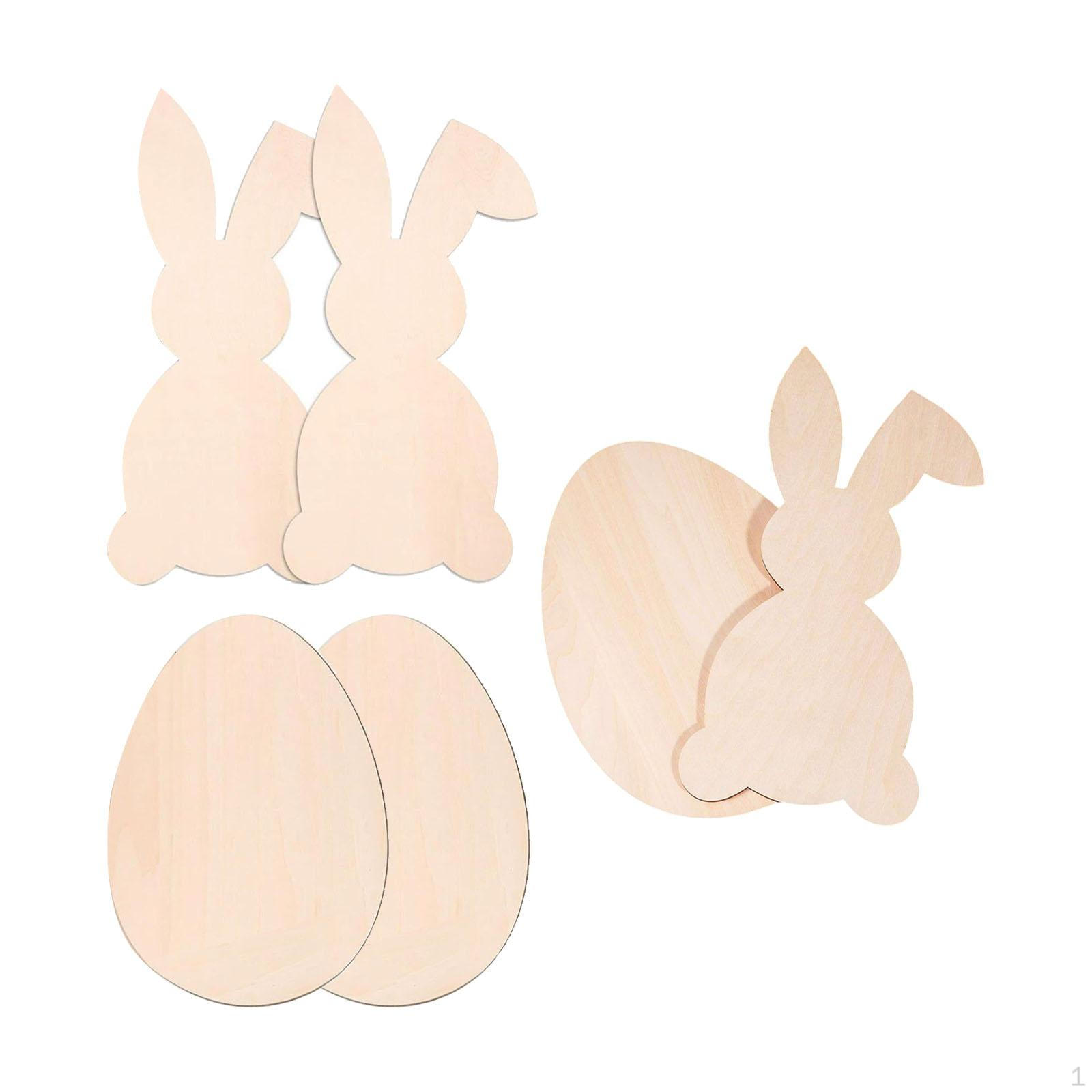 

6 Pieces Easter Wooden Cutouts Bunny & Egg Blank Ornaments Unpainted Rabbit for