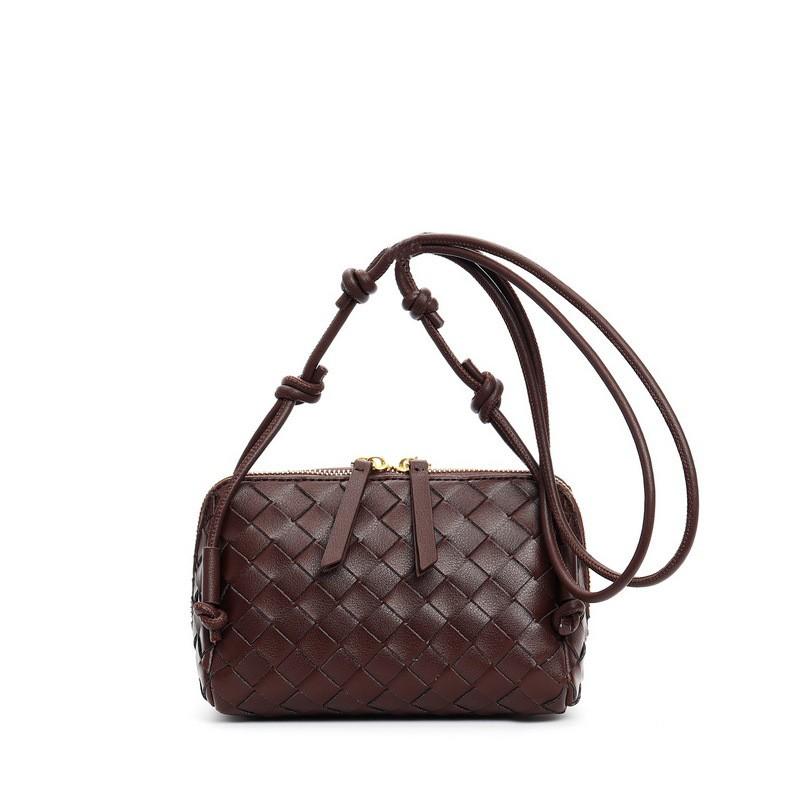 Genuine Leather Mini Camera Bag Woven Design Crossbody Shoulder Women Daily Use Soft Structured Square Purse
