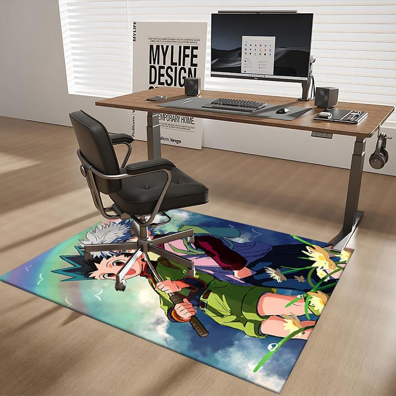 1pc Hunter X Hunter Leorio and Killua Anime Chair Mat - Office Desk Rug with Flower Pattern, Anti-Slip Carpet for Home Decor, Suitable for All Seasons