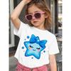 Mädchen Crew-Neck Kurzarm-T-Shirt mit Cartoon-Blauen Sternen & Schleifen-Print