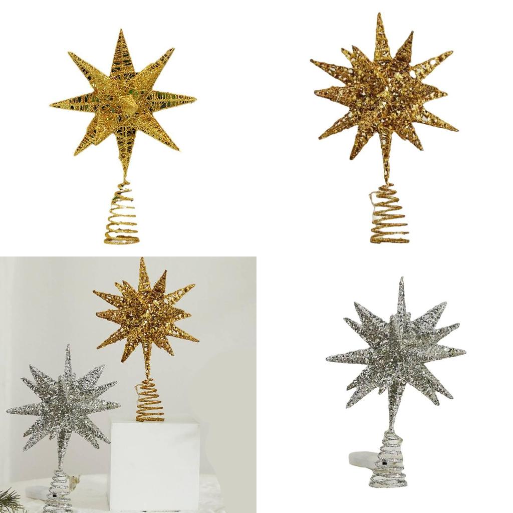 Christmas Tree Top Star Led Glitter Iron Art Decor For Holiday Celebration