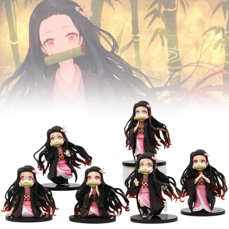 Charming Nezuko Pvc Figurines Set 6 Cute Demon Slayer Miniatures For Fans