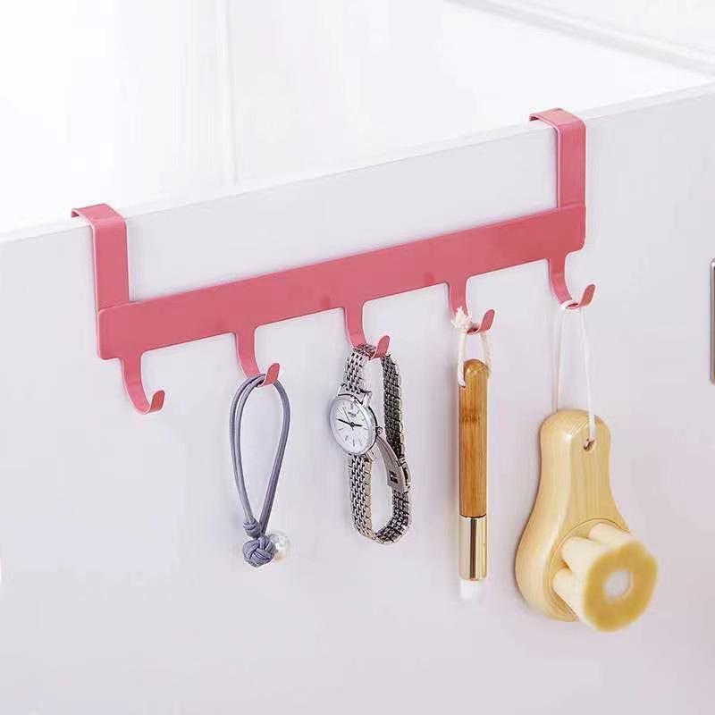 Over Door 5 Hooks Storage Organizer Hanger Rack Non Scratch for Bedroom Bathroom Baby Clothes Towel Hanging Holder