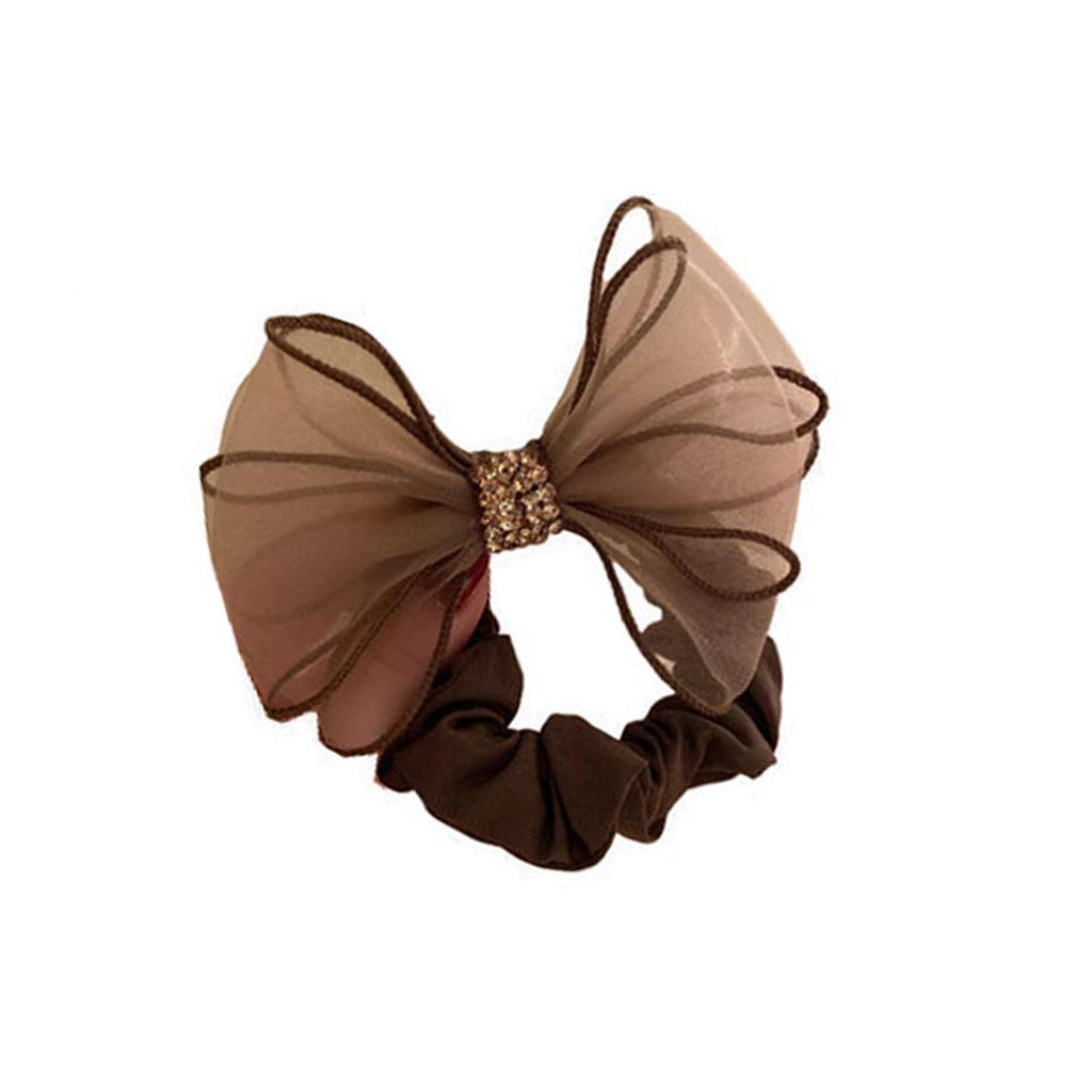 Elegant Netted Hair Elastic With Glittering Rhinestones Bows Decoration Hair Accessories For Ponytails Special Occasion