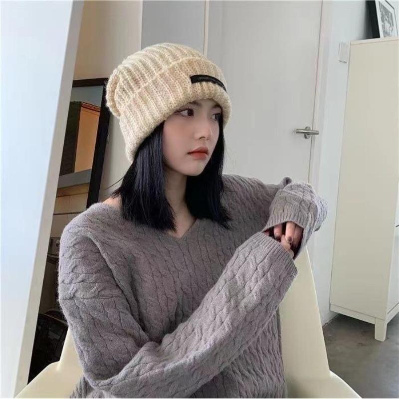 Loose Fit Fluffy Beanie Women Winter Solid Color Plush Knit Cap Thickened Ear Warmer Sweet Cold Weather Fashion Essential