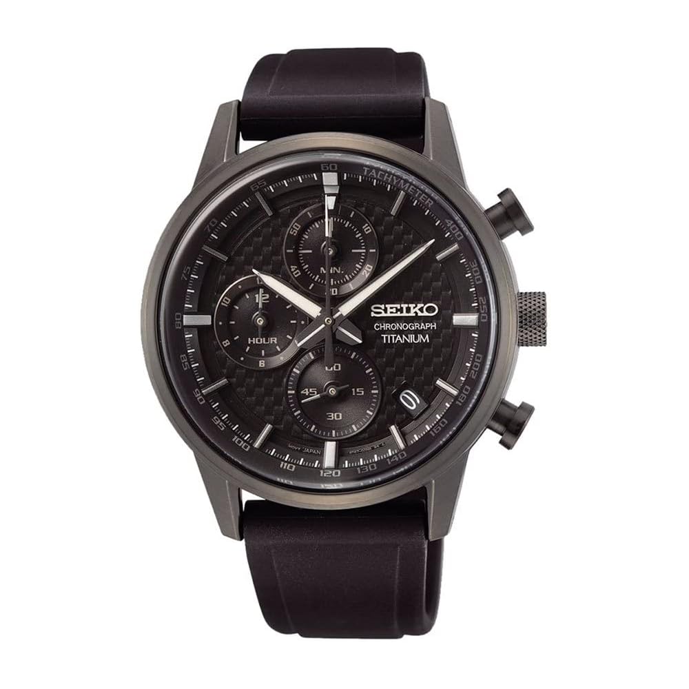 

Seiko SSB393P1 Men s Chronograph Watch Black Titanium Case with Rubber Band