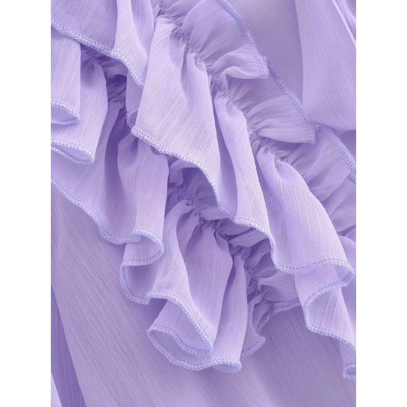 Kaslead New Arrival Women's Fashion Style Fashion Casual Easiest for Match Purple Ruffles Long Sleeves Shirt