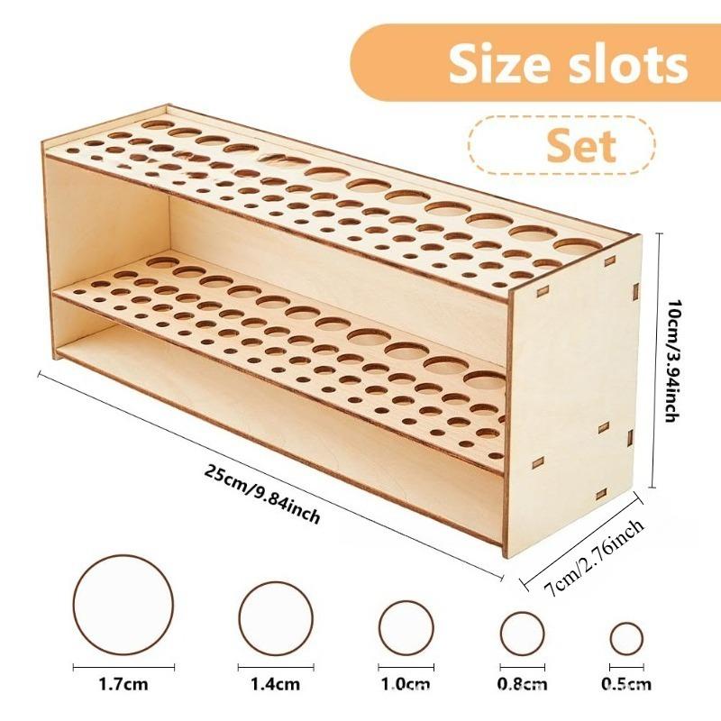 67 Slot Wooden Brush Holder Double Layer Storage for Artist Paint Brushes Pencils Professional Desk Organizer Art Craft Supplies