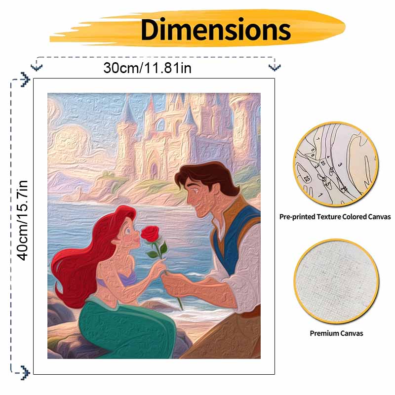 Disney digital oil painting art painting mermaid prince castle seaside romance handmade diy home decorations