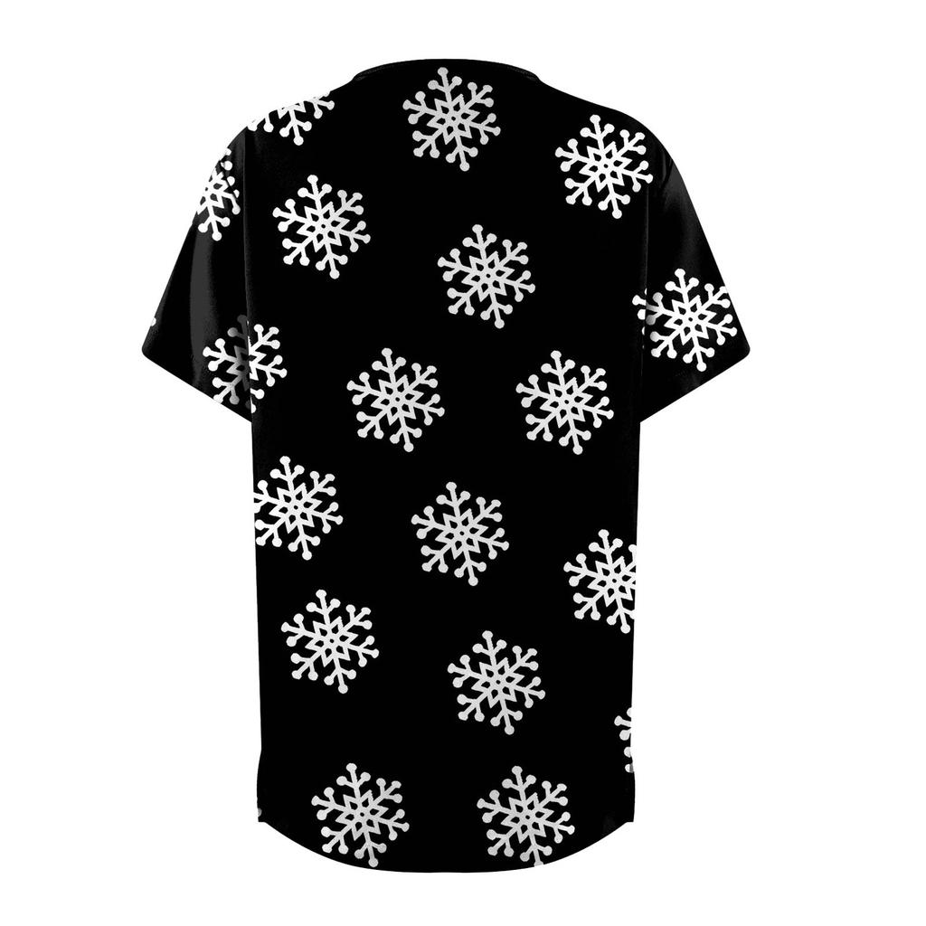 Women's Fashion Printed Short Sleeve V Neck Pattern Tops Pocket Working T-shirts