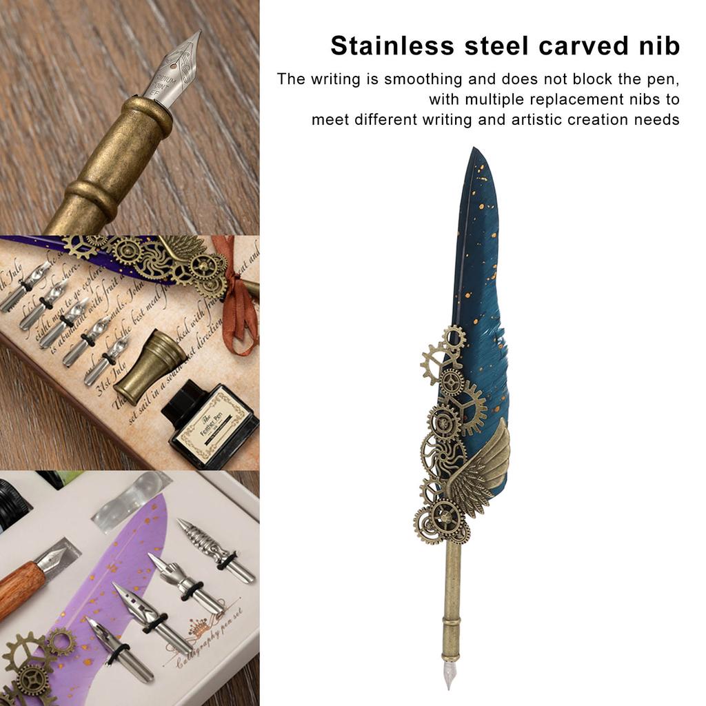Quill Pen Set Retro Elegant Vintage   Stainless Steel Nib Wear Resistant Caligraphy Pen Kit