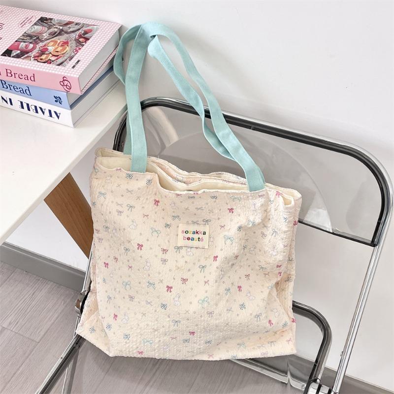 4 Contrasting Color Shoulder Canvas Bag Large Capacity Work Commuter Bag Student Female Summer Hand
