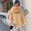 Women's Cute Bear Printed Faux Cashmere Scarf with Tassel Korean Style Versatile Warm Shawl for Winter