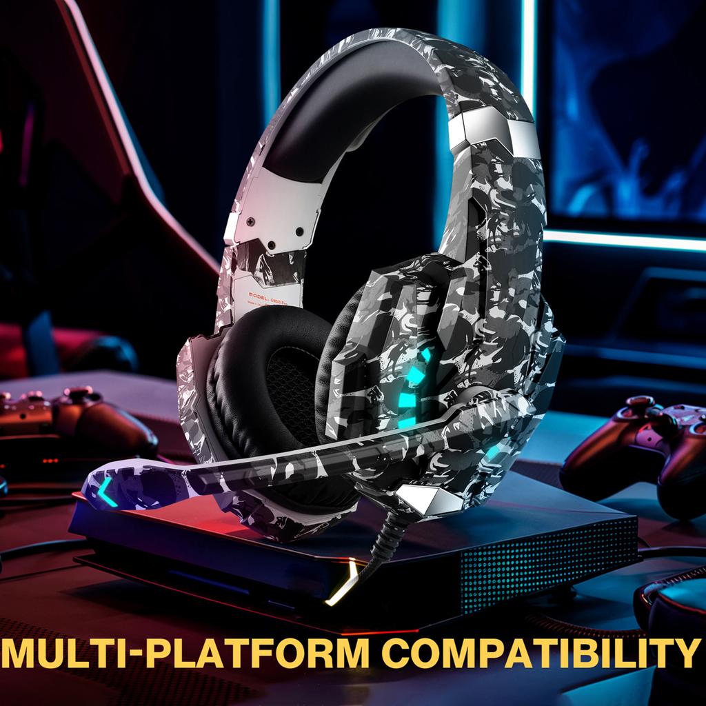 3,5-mm-Gaming-Headset mit geräuschisolierendem Mikrofon, Over-Ear-Gaming-Headset mit LED-Beleuchtung, Lautstärkeregler, Stummschalttaste