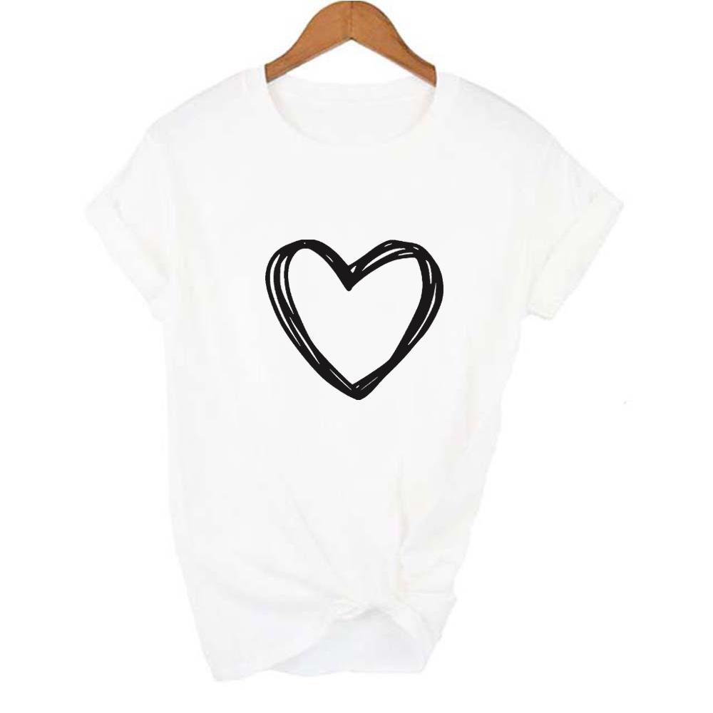 Heart Print Graphic T Shirt Women Short Sleeve Round Neck Harajuku Tshirt Female Aesthetic Tees Tops