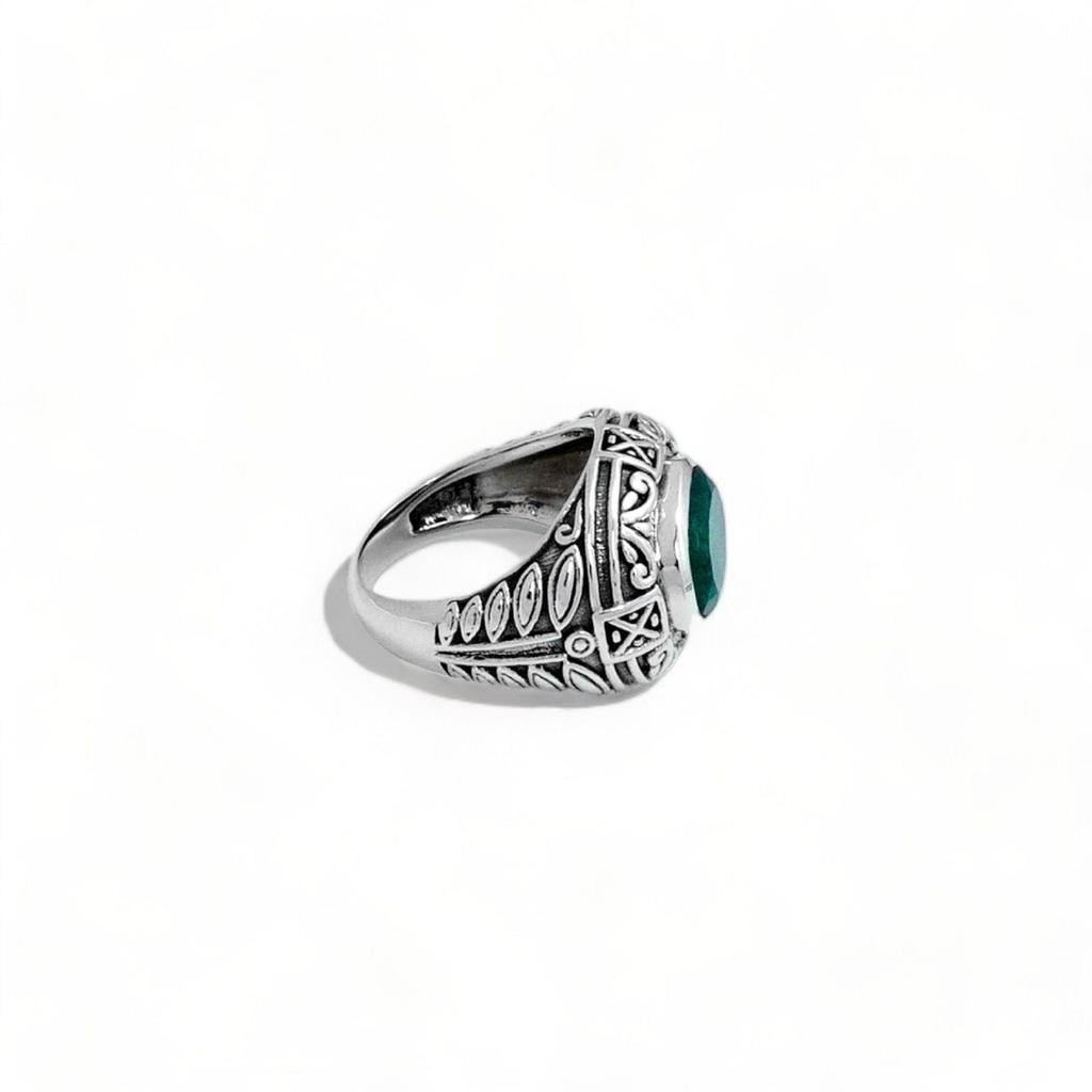 925 Solid Silver Ring, Vintage Inspire Ring, Green Corundum Gemstone, Gift for Mom