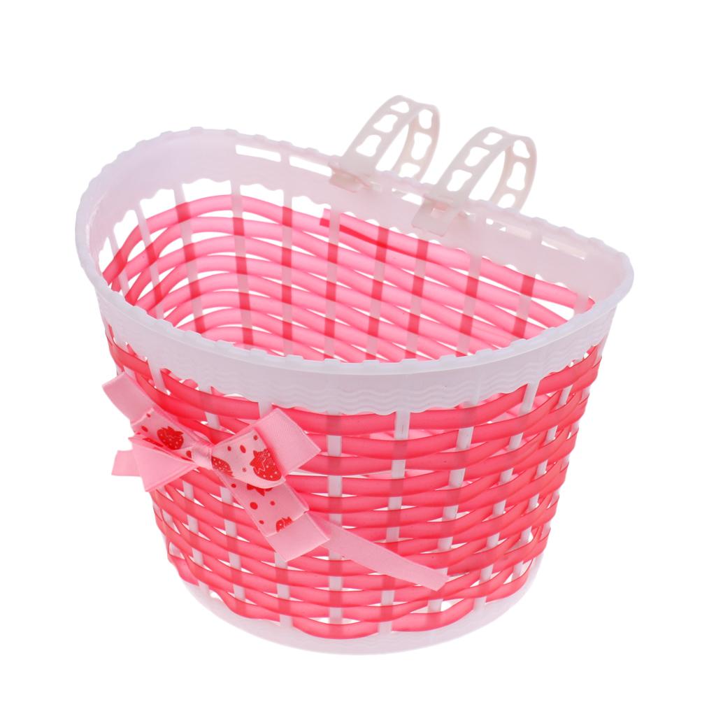 Bike Cycle Front Basket Detachable Plastic Handlebar Mount for Kids with Decorative Bows Storage for Bicycle