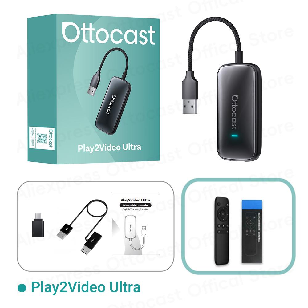 OTTOCAST 2026 Play2Video Ultra Wireless CarPlay Android Auto Adapter for Netflix Youtuber Wifi for Chevrolet Ford VW Toyota Benz