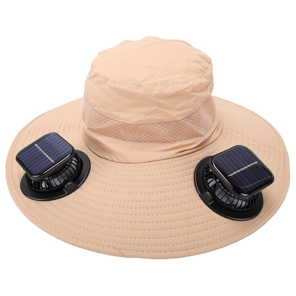Wide Brim Sun Hat with 2 Solar Fan Dual Power Foldable Solar Fan Hat For Men Women Fishing Camping