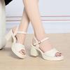 7cm All Match Comfortable Thick Bottom Platform Shoes Soft Leather Sandals 2025 Summer Med Block Heels Sandals Office Mom Work