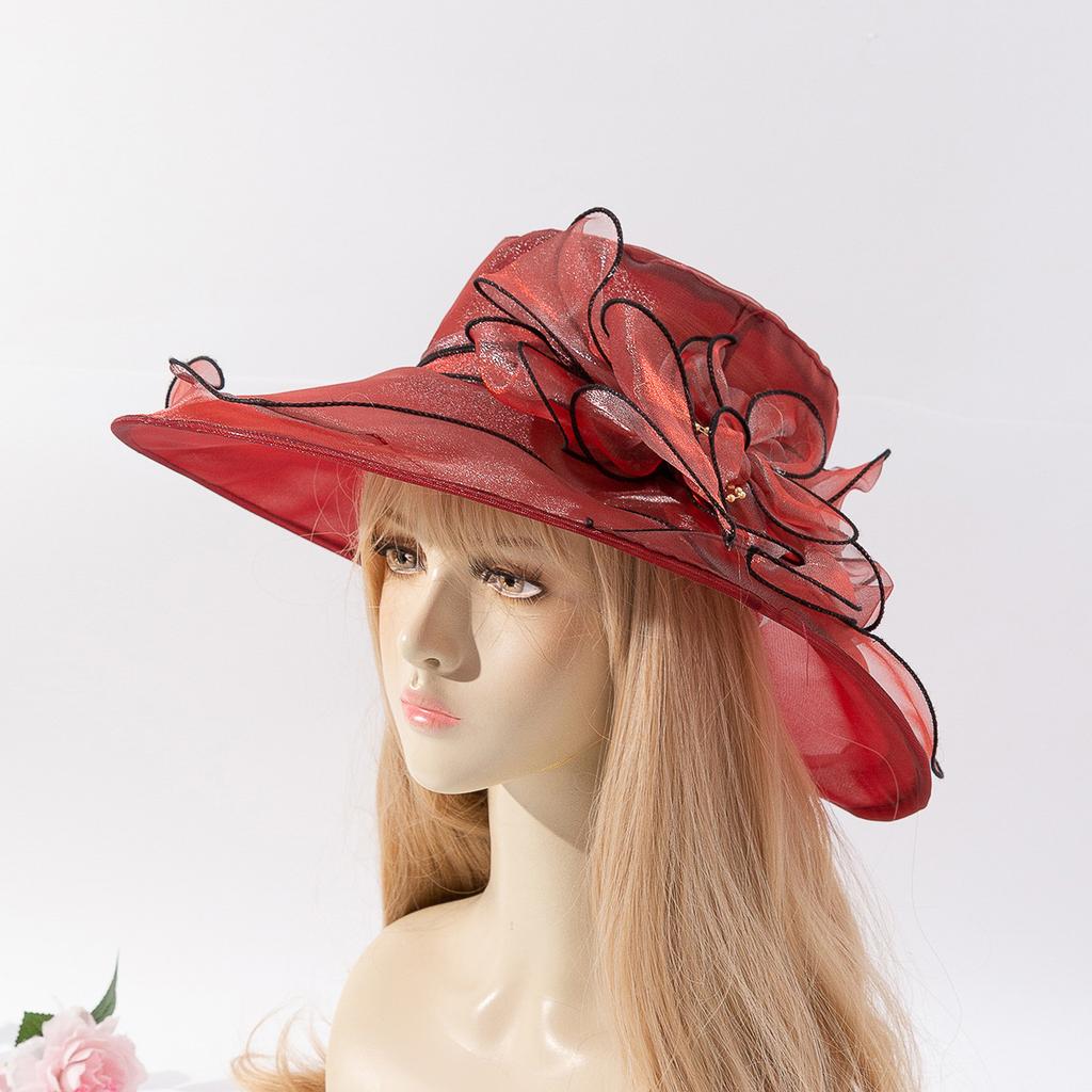 New French organza mesh flower hat summer fashion trendy brand sunscreen sunshade big eaves hat retro elegant millinery hat