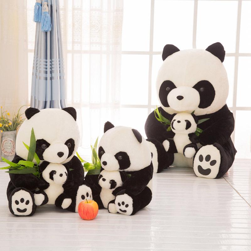 Hugging Panda Plush Toy Mother And Child Panda Doll Children'S Gift Bamboo Leaf Cute Panda Home Ornament Doll