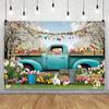 Spring Easter Photography Backdrop Blue Truck Colorful Eggs Flower Rabbit Tulip Floral Forest Photo Background Studio Props