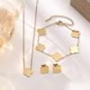 European 18K Gold Stainless Steel Four-Leaf Clover Jewelry Set: Bracelet, Necklace, Earrings for Women