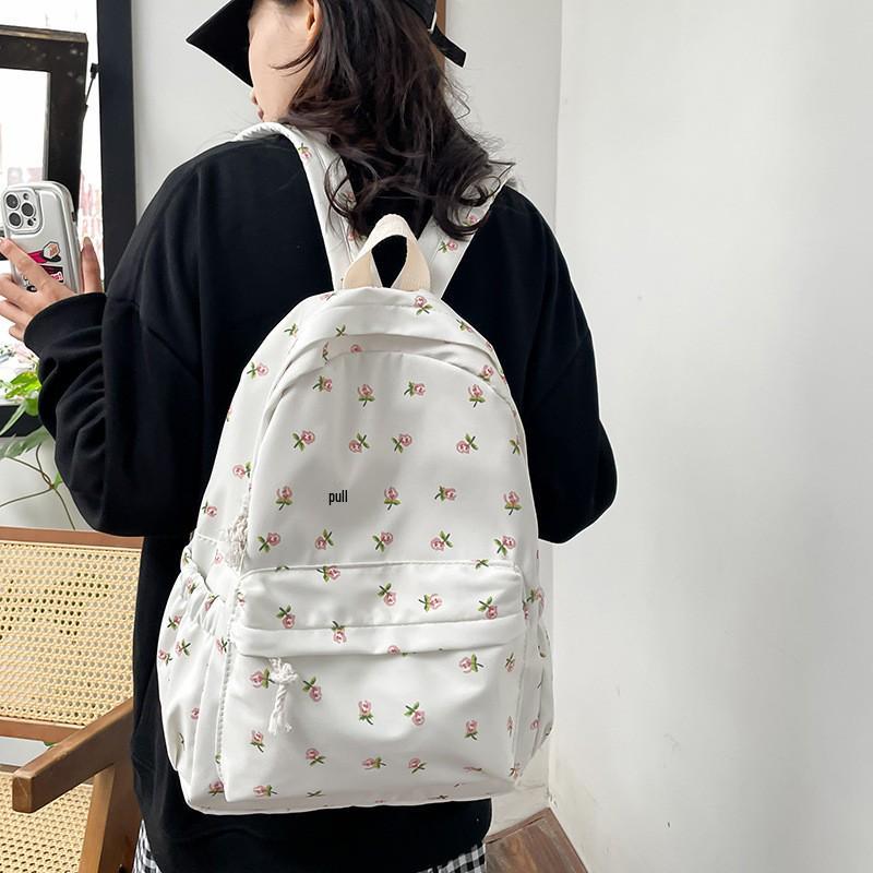 Rucksack im japanischen Stil mit Blumenmuster für Damen - Harajuku-Print, doppelte Schultergurte, koreanische Version, geeignet für Mittelschülerinnen