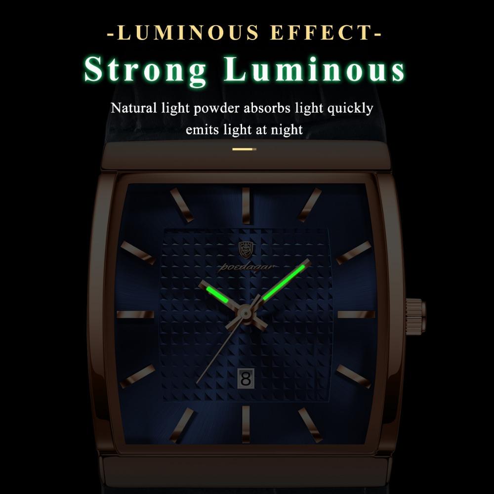 POEDAGAR Top Hohe Qualität Herren Uhr Datum Wasserdicht Mode Leuchtende Uhr für Mann Leder Luxus Herren Quarzuhren +Box